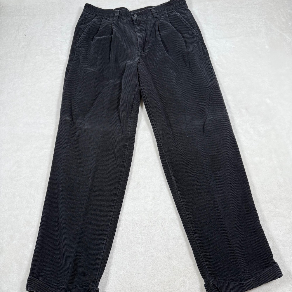 Club Room Mens Black Corduroy Pleated Front Pants 36x32 Cuffed Preppy